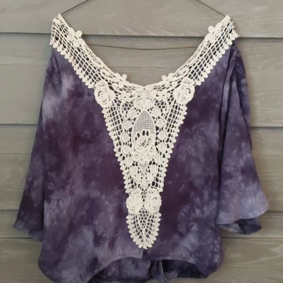 Blue Tie Dye Detailed Lace Blouse - Picture 5 of 8